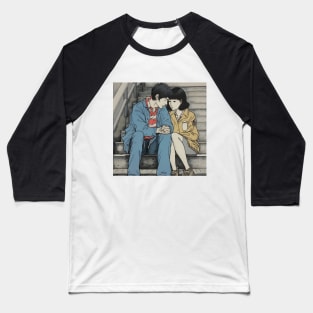 Brunet couple sitting on the bench and holding hands Baseball T-Shirt